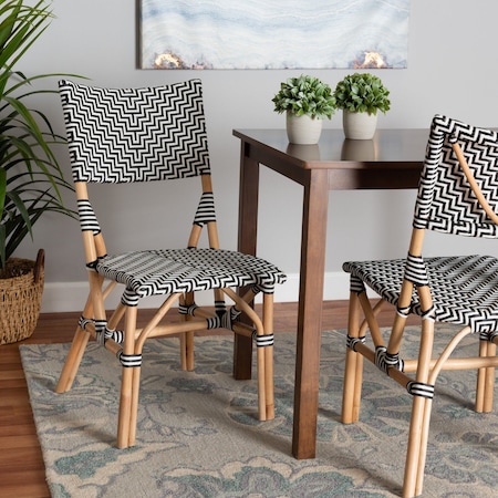Baxton Studio Wagner Modern French Black and White Weaving and Natural Rattan Bistro Chair 225-13111-ZORO
